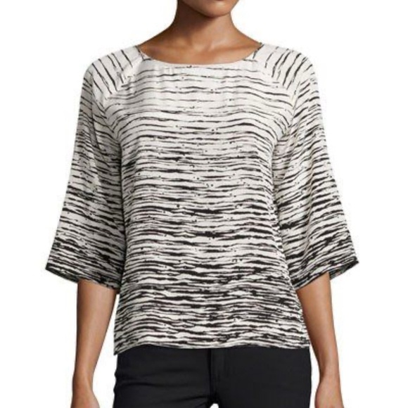 Vince Tops - Vince White & Black Striped Silk Blouse XS Office Chic